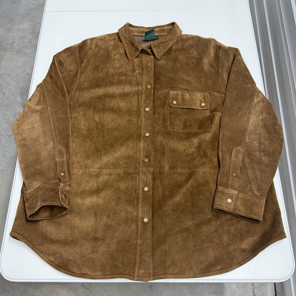 Lauren Ralph Lauren Suede Leather Shirt Womens 3X Brown Excellent Snap Shacket